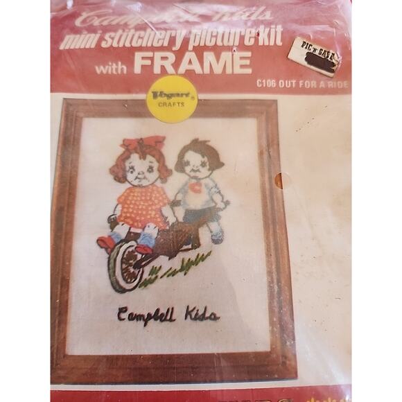 Campbell Kids C-106 Mini Cross Stitch Picture Kit w/Frame Out For A Ride NOS - Picture 4 of 5